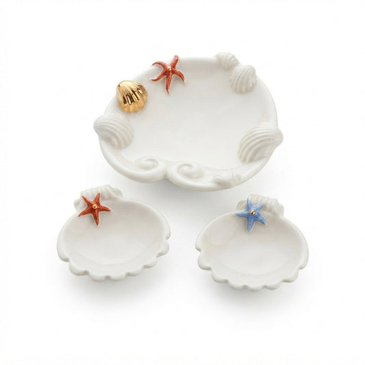 Ser Set 3 Svuotatasche in Porcellana Decoro Marino 11,5 cm