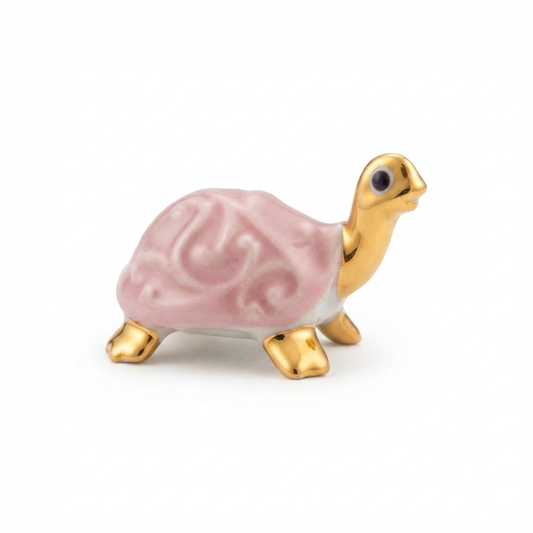 Ser Tartaruga in Porcellana di Capodimonte Rosa e Oro 7x4,5x4 cm