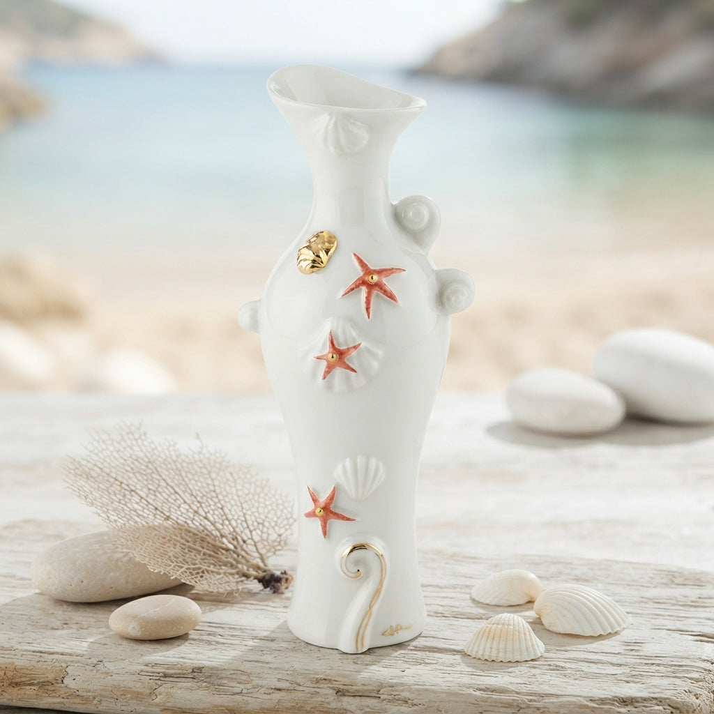 Ser Vaso Marino in Porcellana di Capodimonte 21x10 cm