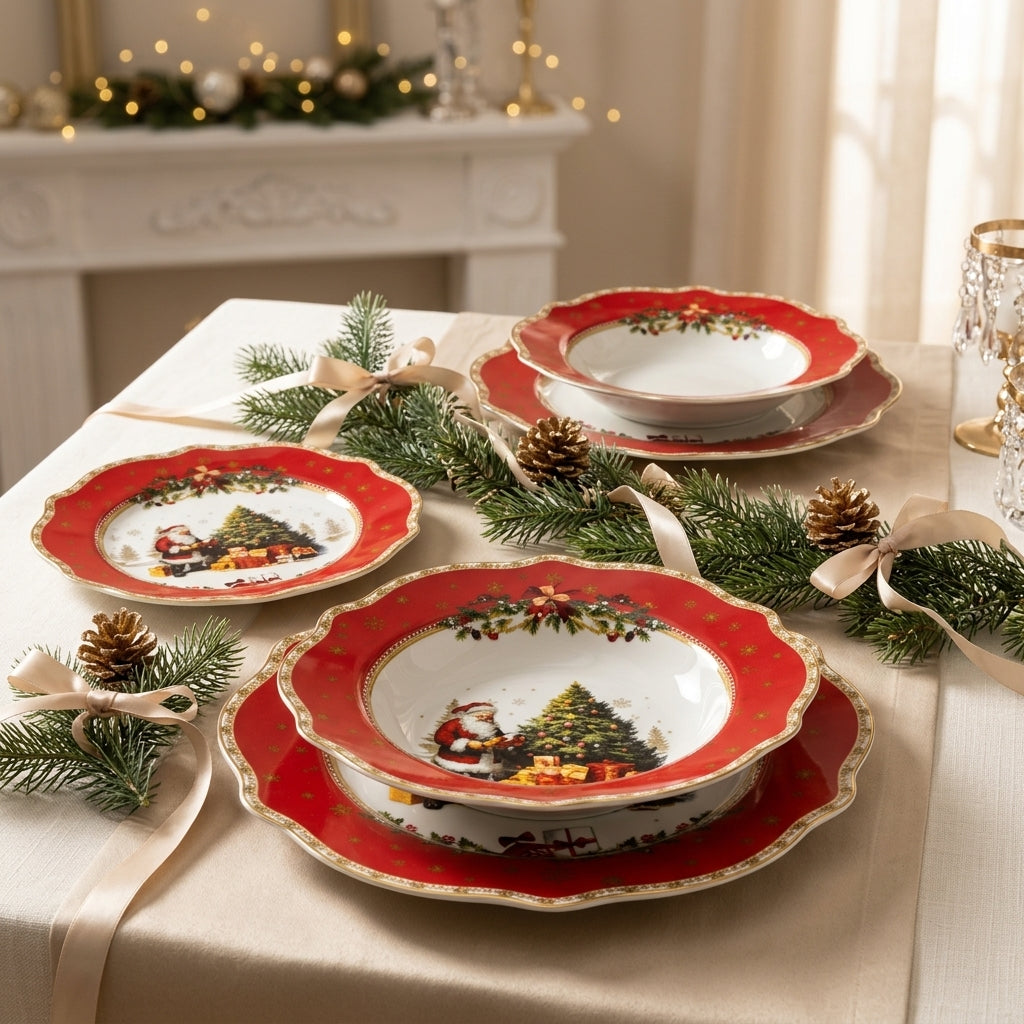 Servizio 18 Piatti Christmas Whisper in Porcellana per 6 Persone