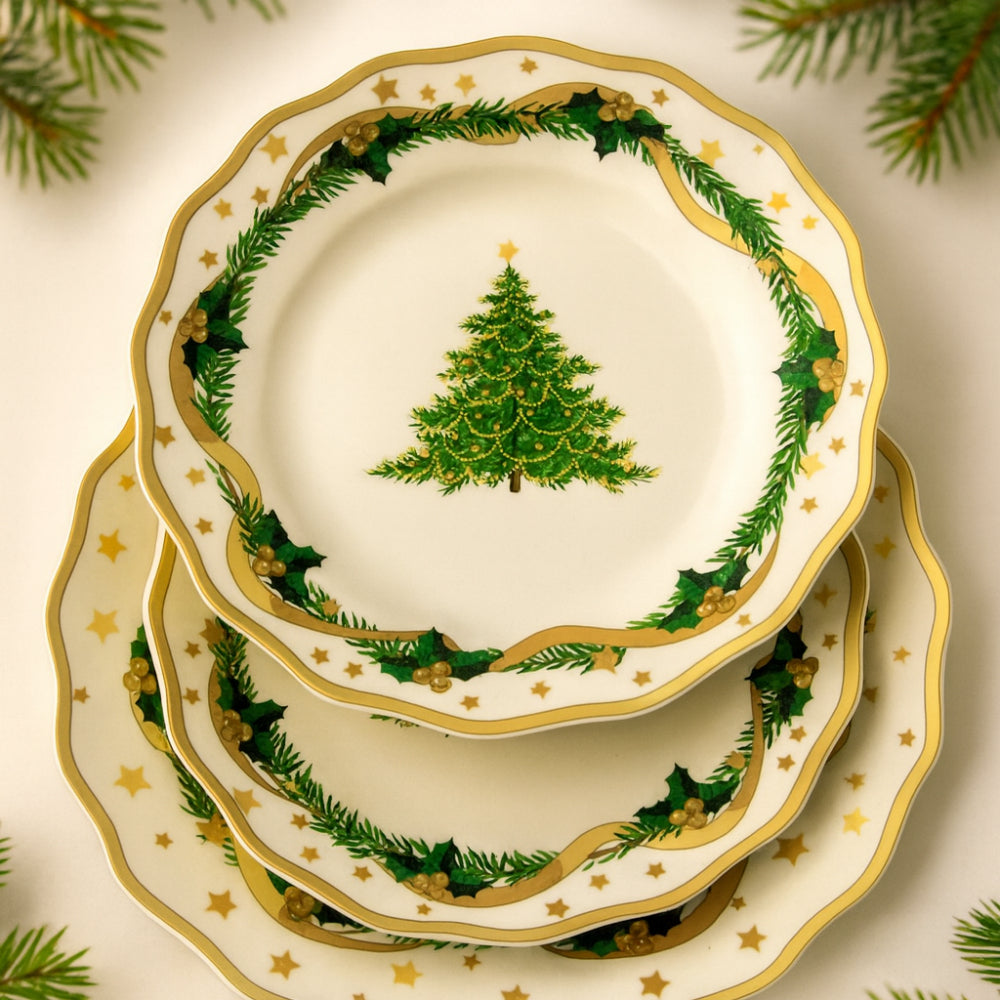 Servizio 18 piatti Royal Family Gold Christmas in porcellana natalizia