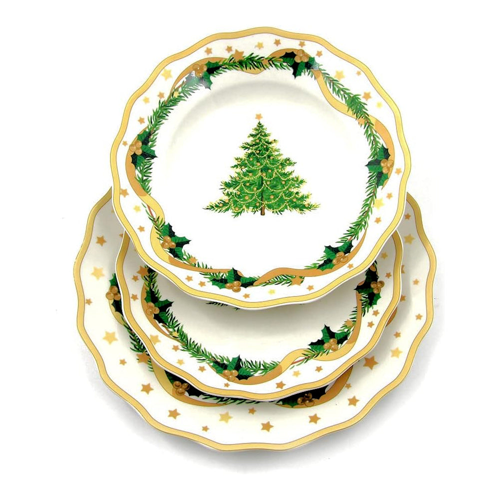 Servizio 18 piatti Royal Family Gold Christmas in porcellana natalizia