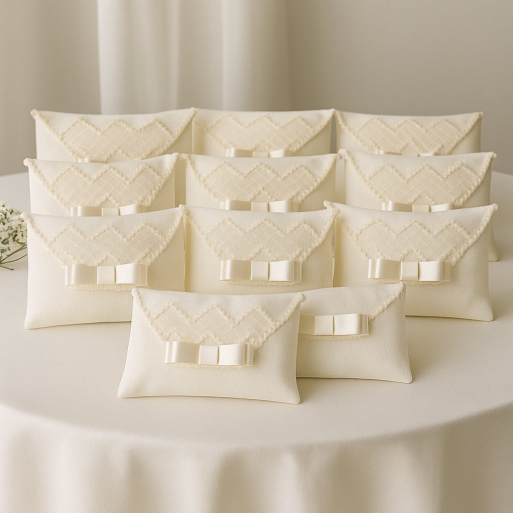 Set 11 bustine pochette lino pizzo valenciennes bomboniera