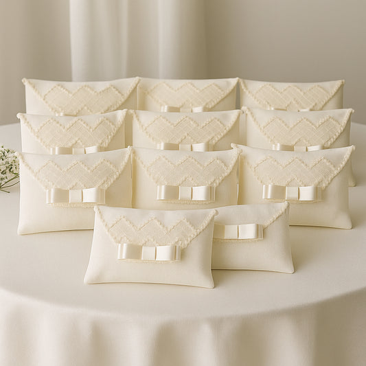Set 11 bustine pochette lino pizzo valenciennes bomboniera
