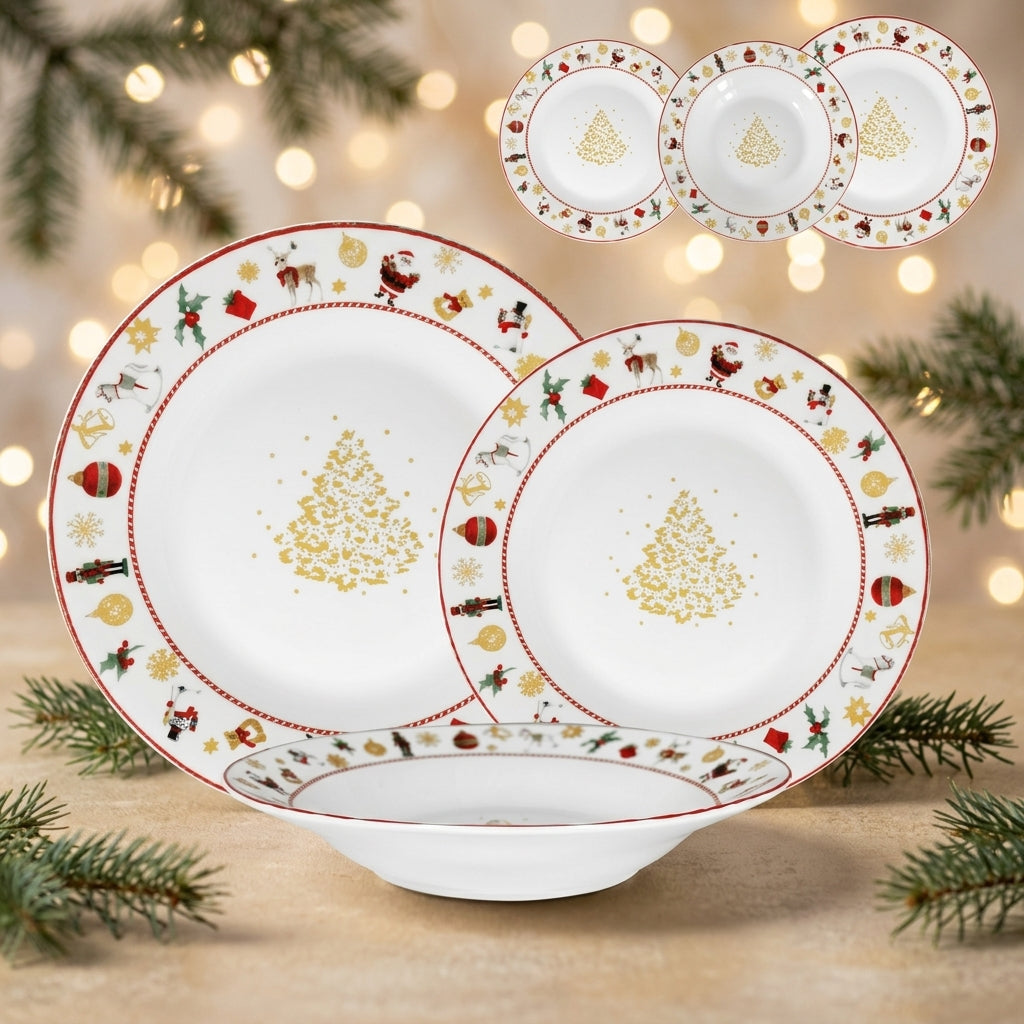 Set 18 Piatti Christmas Charm in Porcellana per 6 Persone