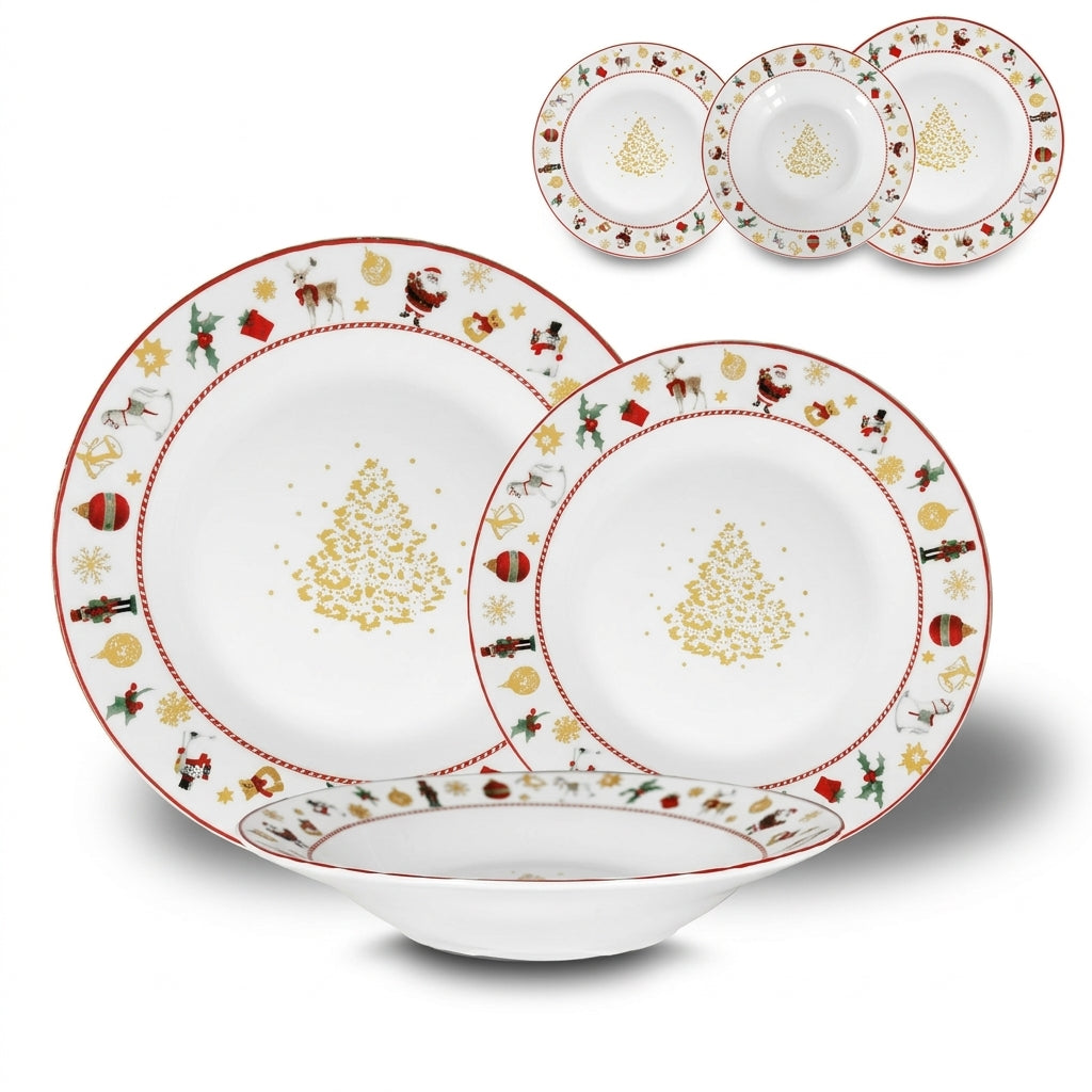 Set 18 Piatti Christmas Charm in Porcellana per 6 Persone