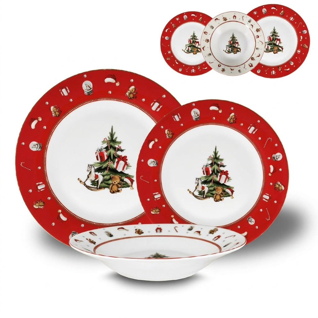 Set 18 Piatti Red Noel in Porcellana Natalizia per 6 Persone