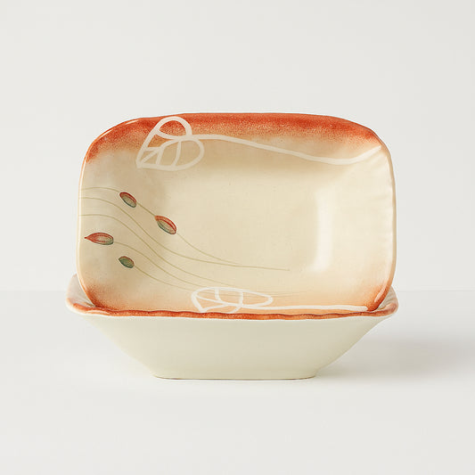 Set 2 Ciotole Rettangolari Wald in Ceramica Papaveri 18x15 cm