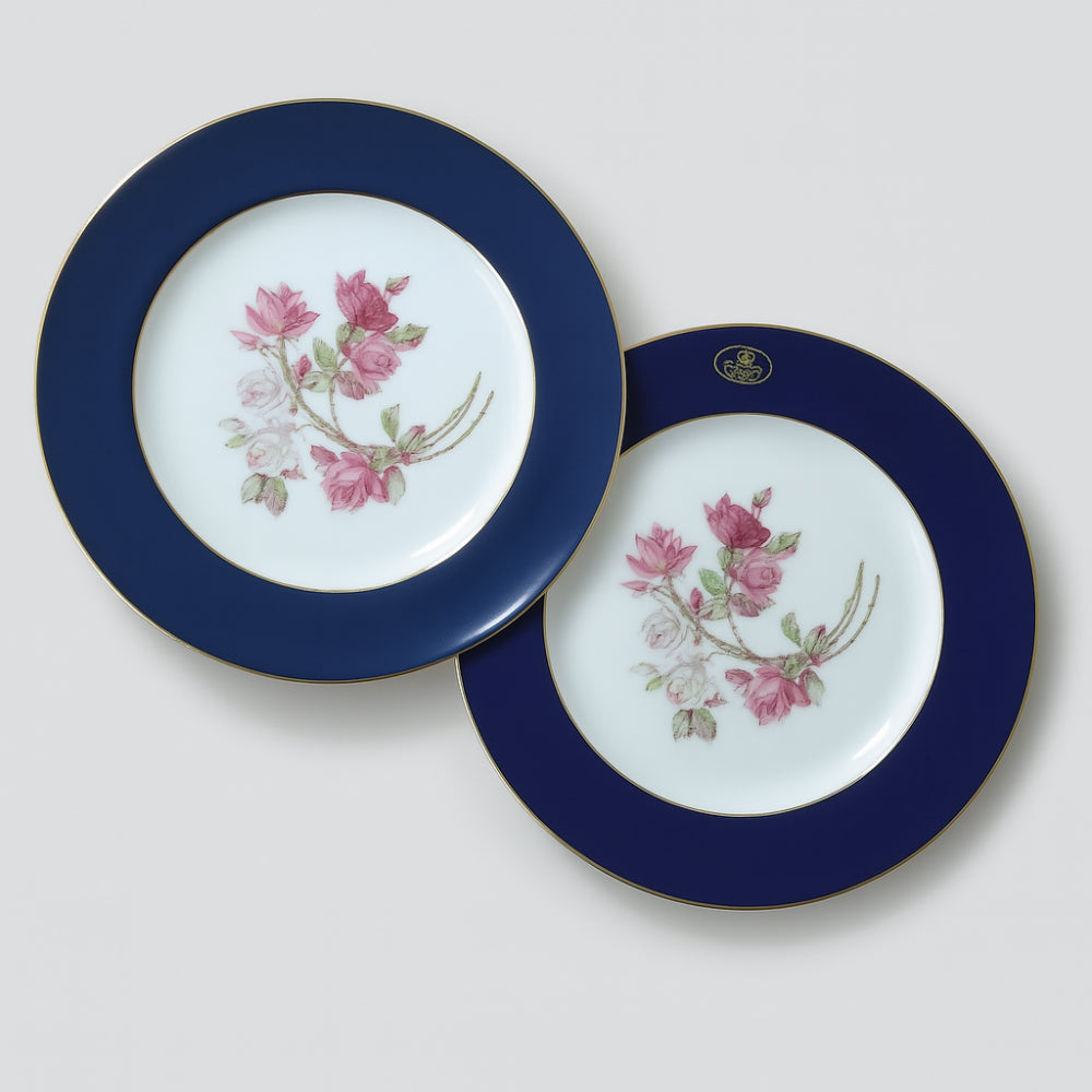 Set 2 Piatti Aynsley Blu Cobalto 21 cm – Porcellana fine Orchid Rose Made in England