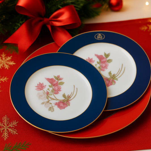 Set 2 Piatti Aynsley Blu Cobalto 21 cm – Porcellana fine Orchid Rose Made in England
