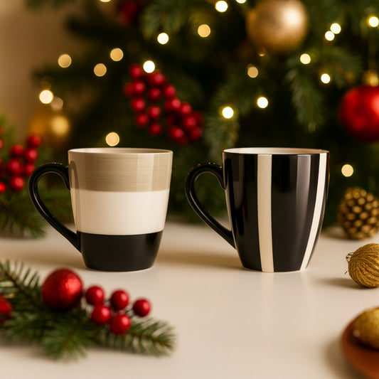 Set 2 mug Bruno Evrard in ceramica black & white, design moderno