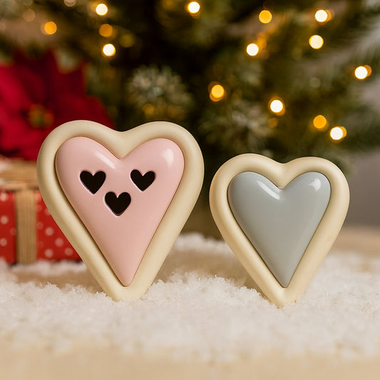 Set 2 scatole Cuorematto a cuore in porcellana bianca 10,5 cm e 8 cm