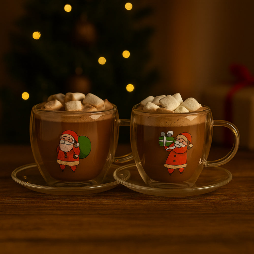 Set 2 tazzine cuore Babbomatto in borosilicato con piattino Ø 11.5 cm tazza 6.5x9.5 cm