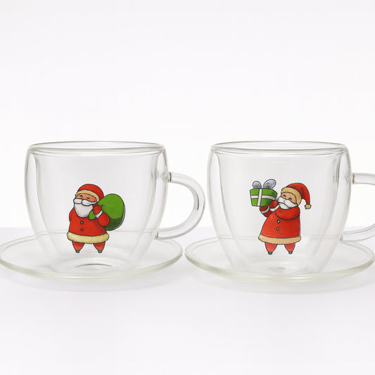 Set 2 tazzine cuore Babbomatto in borosilicato con piattino Ø 11.5 cm tazza 6.5x9.5 cm