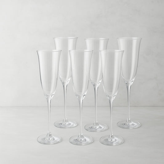 Set 6 calici flûte prosecco Dives in vetro H 24 cm 130 ml