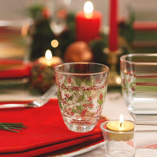 Set 8 bicchieri tumbler acqua Fade vetro Natale H 10x9,5 cm con decoro albero