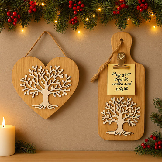 Set Cuorematto in legno appendino cuore e tagliere porta note Albero della Vita

