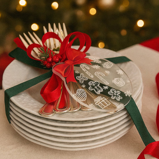 Set Natale Le Favole piattini dolce porcellana 16 cm con forchettine silverplated