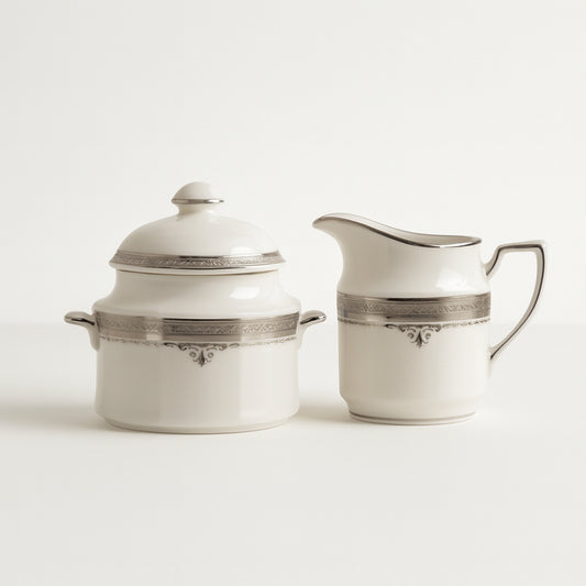 Set Noritake Stratford lattiera e zuccheriera porcellana bordo platino

