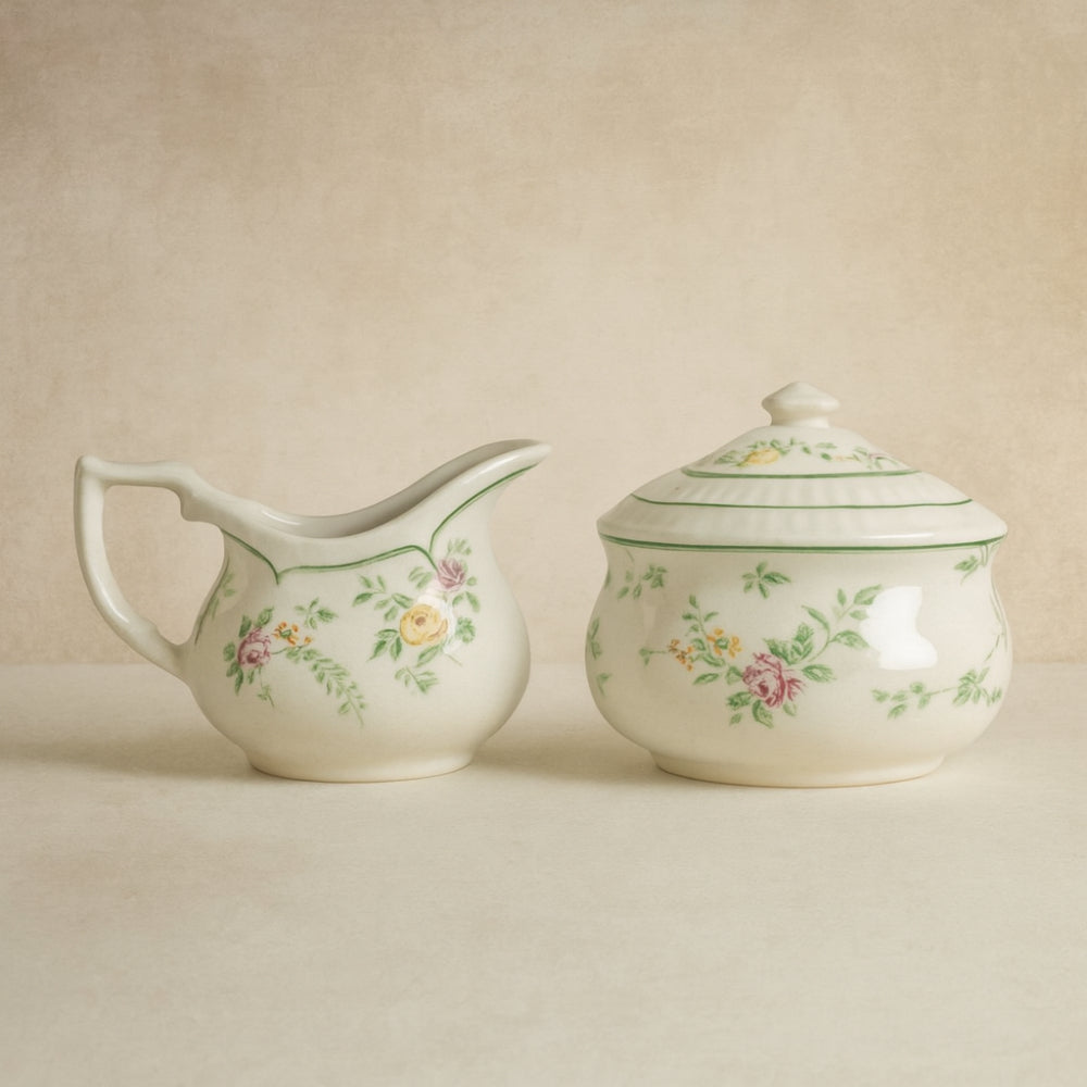 Set Zuccheriera e Lattiera San Claudio Hiedra in ceramica bianca vintage