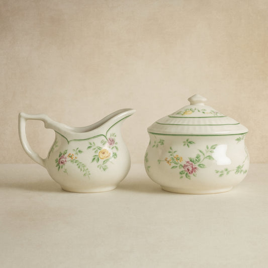 Set Zuccheriera e Lattiera San Claudio Hiedra in ceramica bianca vintage
