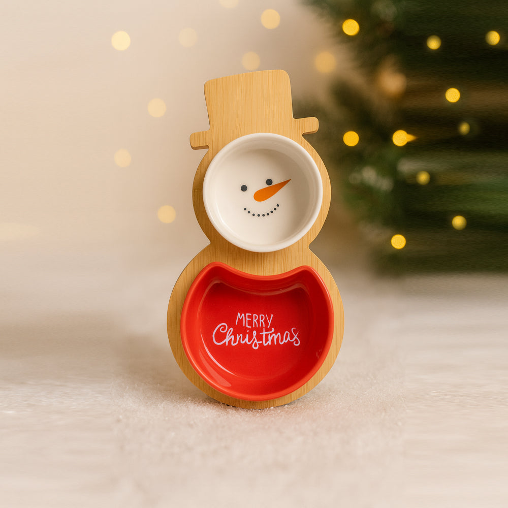 Set aperitivo Omino Neve Babbomatto in ceramica 11x20 cm decorazione natalizia