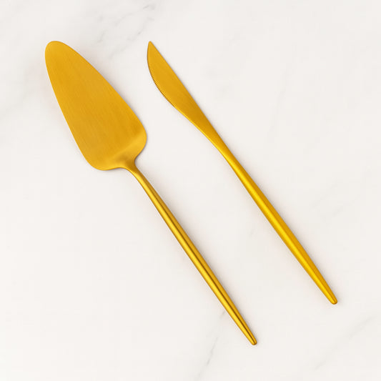 Set pala torta e coltello oro Cuorematto bomboniera utile elegante Made in Italy