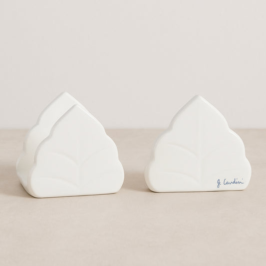 Set portabicchieri e portatovaglioli Arthesiana in ceramica bianca 10×9 cm e 9×9 cm