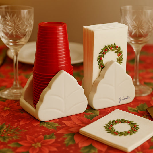 Set portabicchieri e portatovaglioli Arthesiana in ceramica bianca 10×9 cm e 9×9 cm