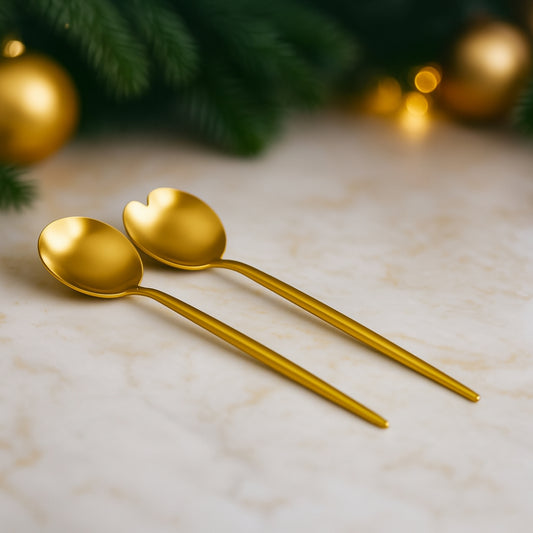 Set posate insalata oro Cuorematto 2 pezzi elegante bomboniera utile

