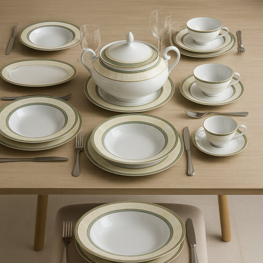 Set tavola Atelier Sarti 34pz Damasco verde oro 24kt