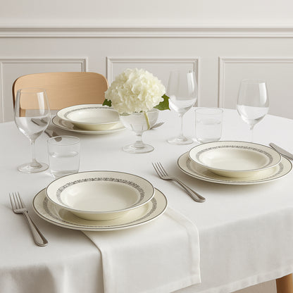 Set tavola e caffè Noritake Westover Platinum in porcellana con bordo platino

