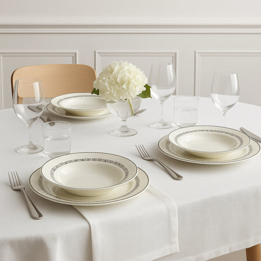 Set tavola e caffè Noritake Westover Platinum in porcellana con bordo platino

