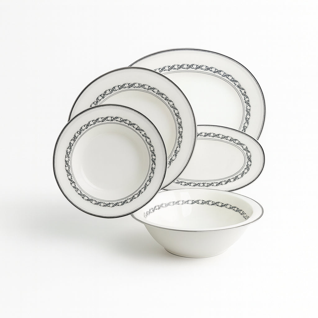 Set tavola e caffè Noritake Westover Platinum in porcellana con bordo platino

