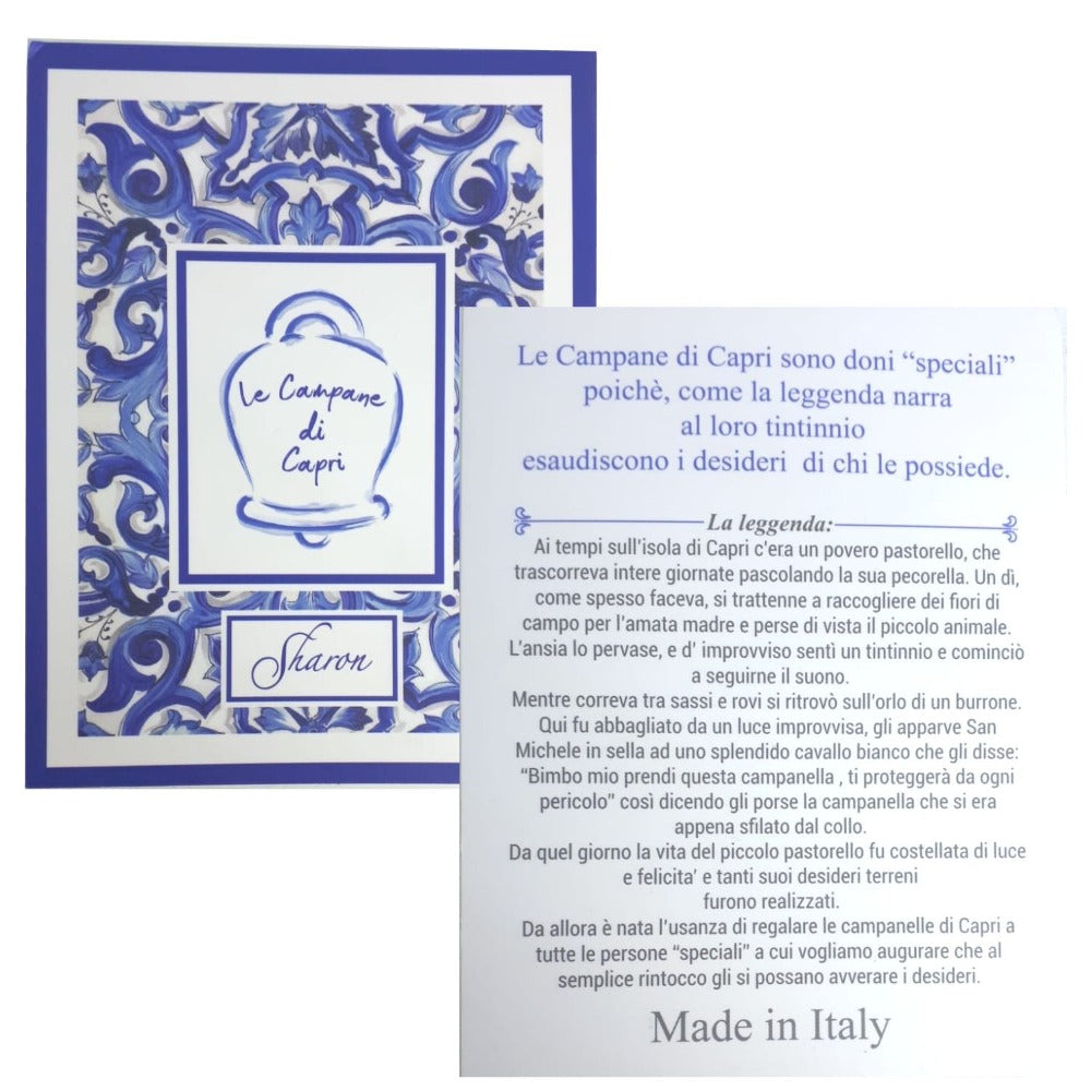 Sharon Campana Di Capri H.12x9x6pr In Ceramica Campanella Decoro Maioliche Blu