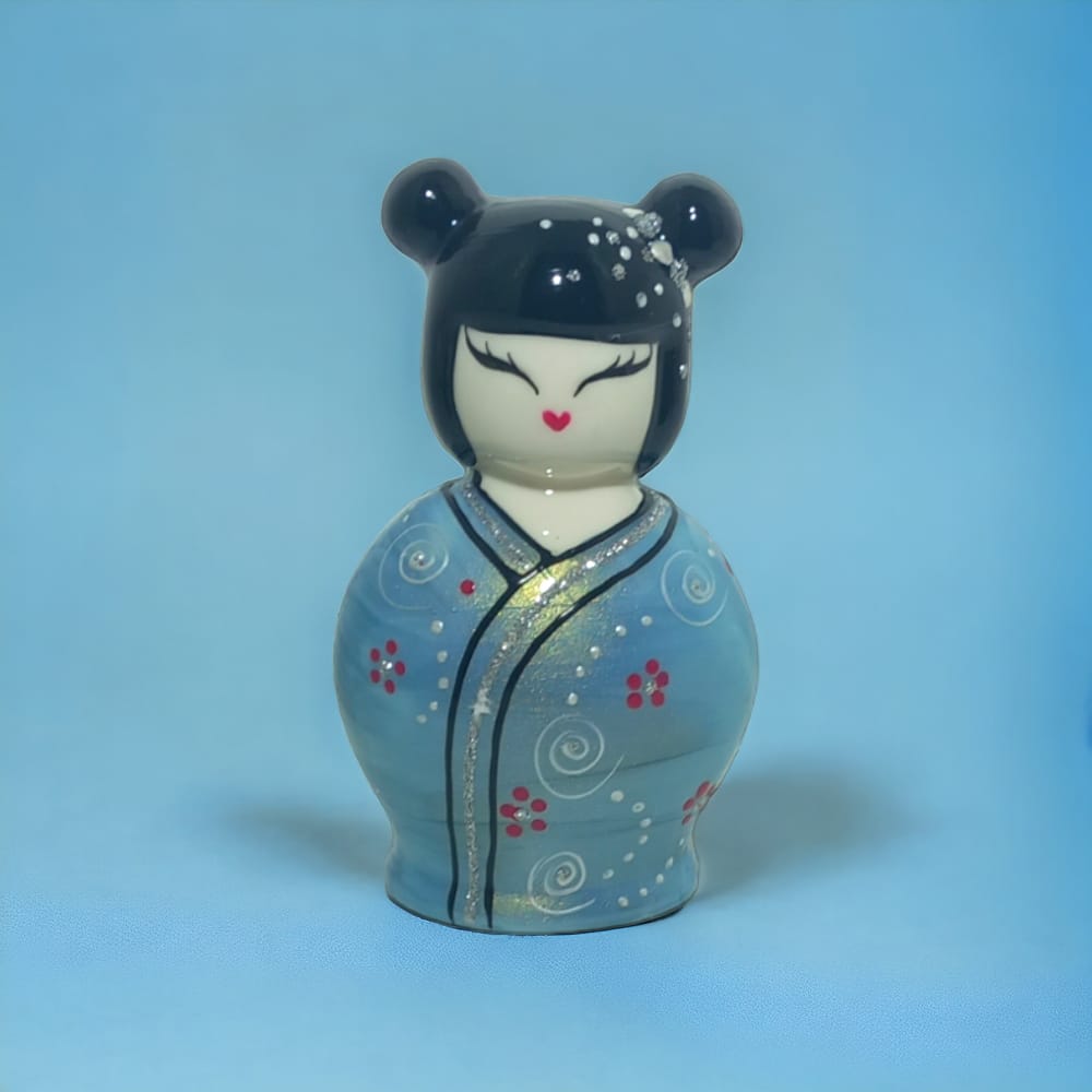 Sharon Campana Kokeshi Suami Polvere In Porcellana dipinta a Mano H.12X7,5 Cm