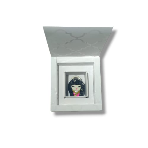 Sharon Campana Mini Kokeshi In Porcellana N/Fuxia in Scatola Porta Confetti