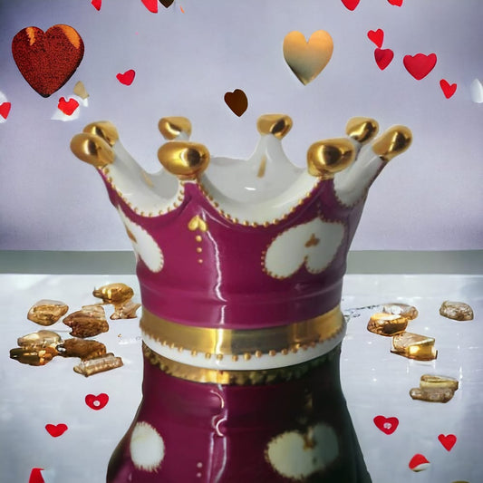Sharon Corona Cuore Oro In Porcellana Porta Candela Made In Italy