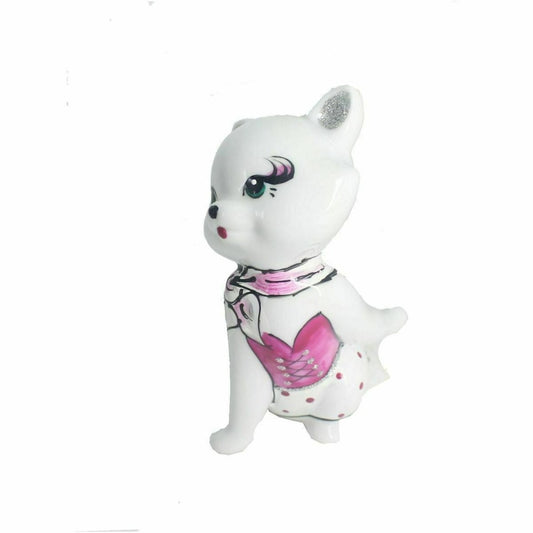 Sharon Gatto Fuxia In Porcellana Dipinto A Mano H12x5.5cm Made In Italy Gattina