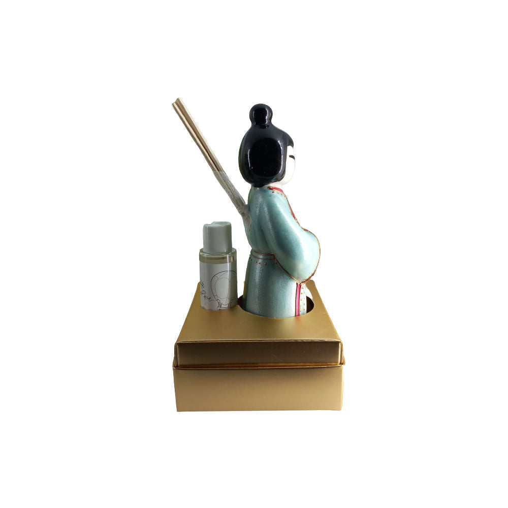 Sharon Kokeshi Samurai Turchese In Porcellana dipinta a Mano H.16x7 Cm Diffusore d'Ambiente