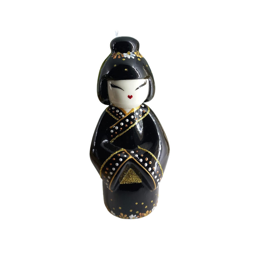 Sharon Kokeshi Nera Saggezza In Porcellana dipinta a Mano H.16x7 Cm Diffusore d'Ambiente