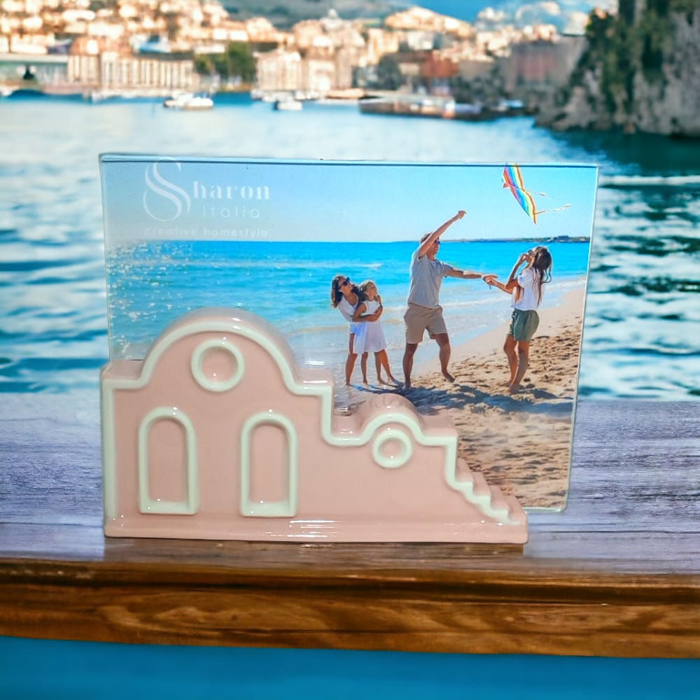 Sharon Mediterraneo Cornice Portafoto in Porcellana 16x12 Amalfi Verde e Rosa