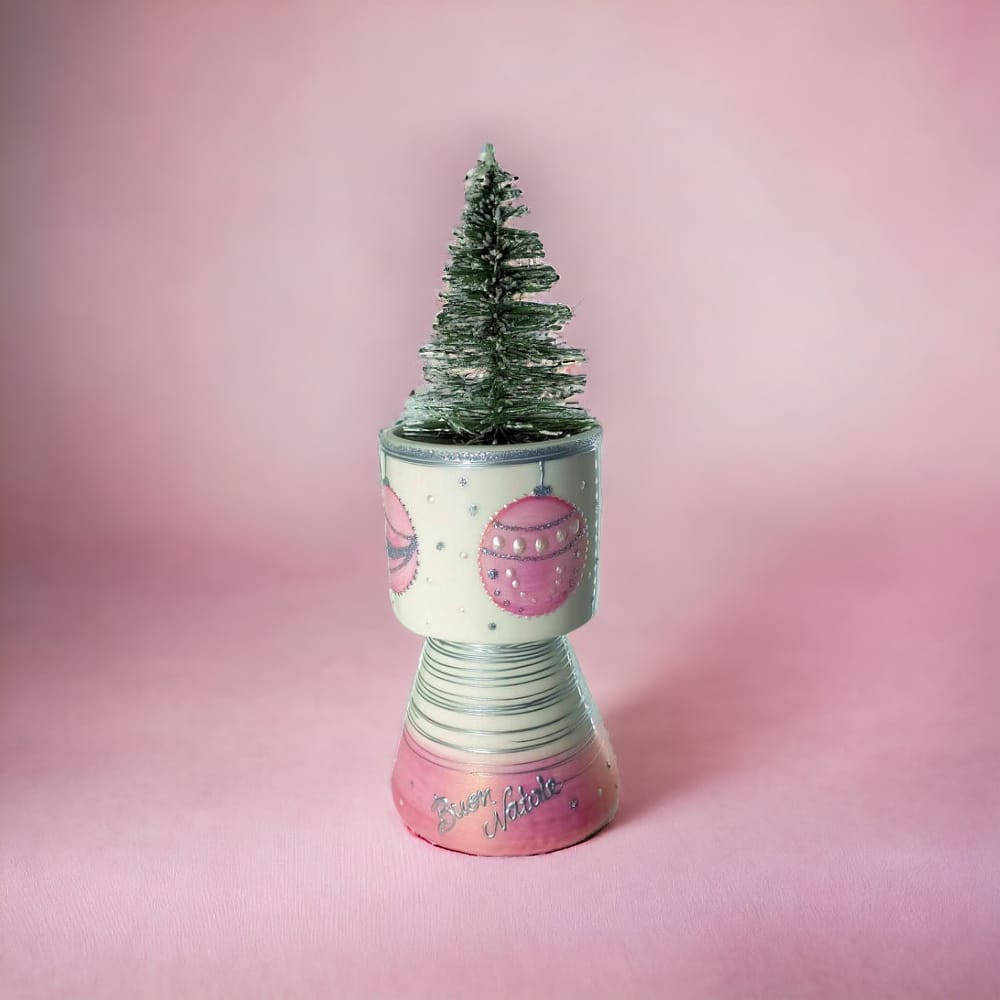 Sharon Porta Piantine Natale Decoro Rosa E Argento H24x10 Cm In Porcellana Natale Natalizio Capodimonte Nt80/03
