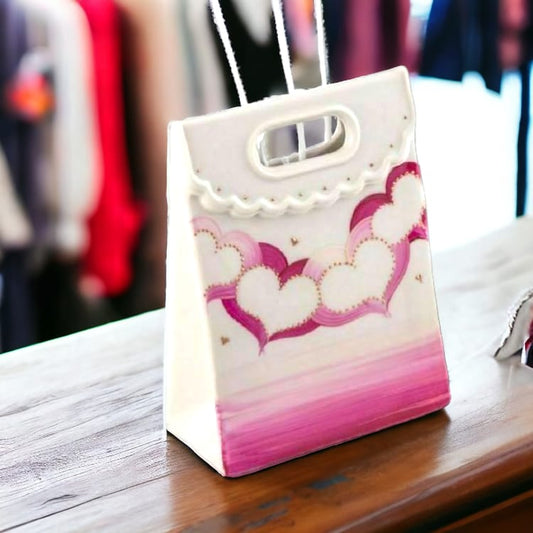 Sharon - Shopper Bag Borsetta Diffusore d'Ambiente in Porcellana Cuore Rosa