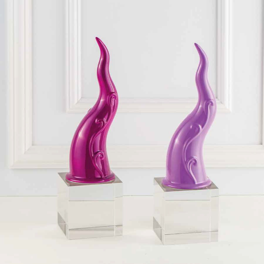 Sharon - Corno Medio Laccato su Cubo in Cristallo, H32, H29, H21 cm