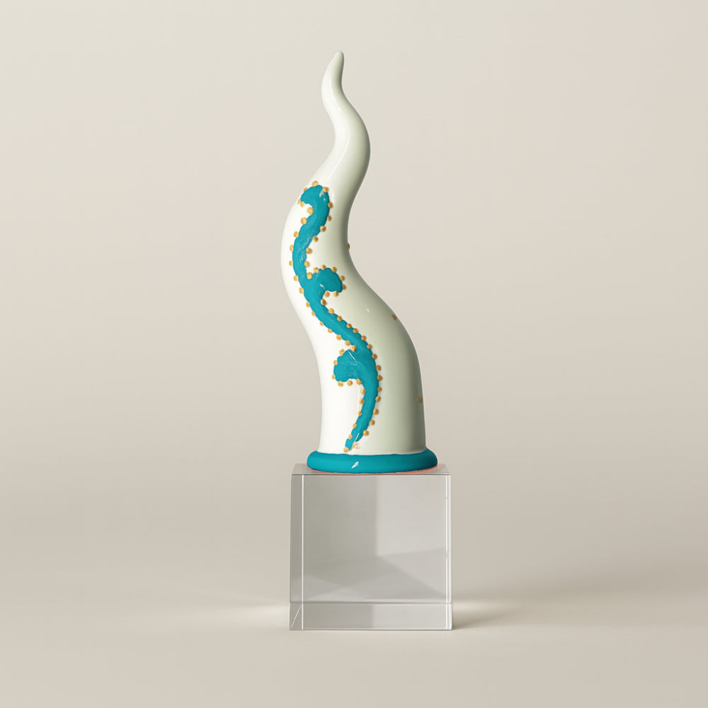 Sharon - Corno "Virgolette" su Cubo in Cristallo H19x5,5 cm Turchese