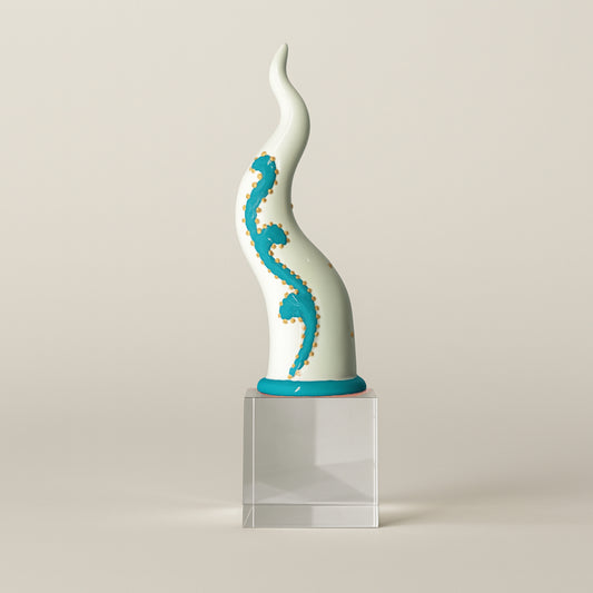 Sharon - Corno "Virgolette" su Cubo in Cristallo H19x5,5 cm Turchese