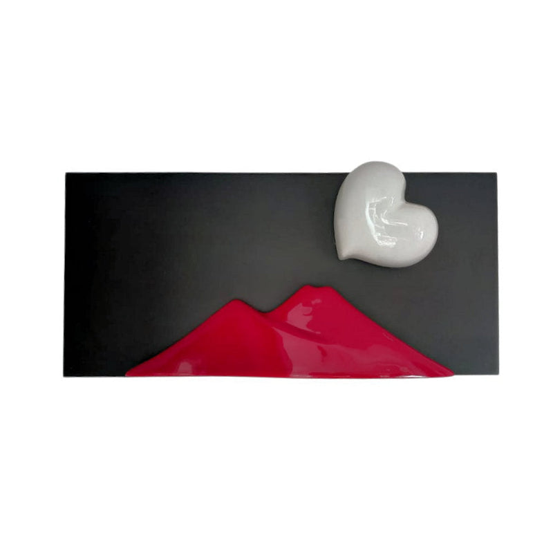 Sharon - Quadro Vesuvio Rosso Cuore Bianco in Porcellana su Base in Legno 34cm