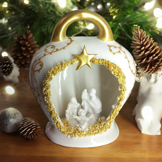 Sharon Campana Brillè di Natale con Presepe In Porcellana Nativita' H.16x13 cm