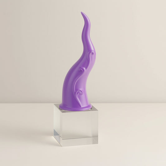 Sharon Corno Portafortuna In Porcellana su Cubo in Cristallo Lilla H26 Cm